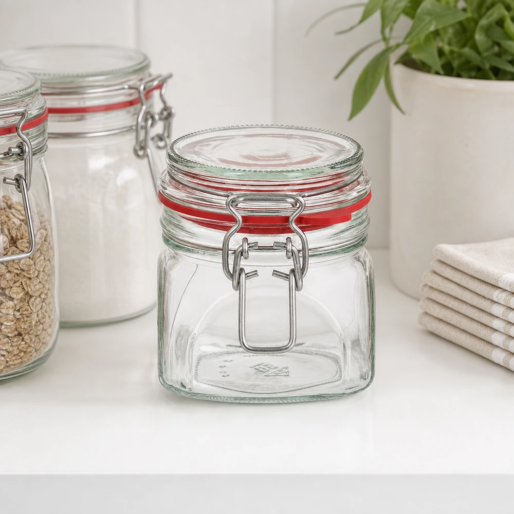 Frasco de conserva hermético de 370 ml com tampa de clipe de arame robusta para a cozinha