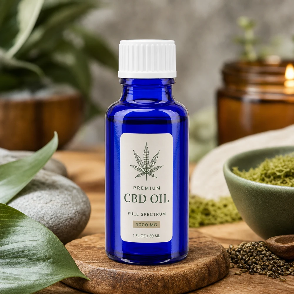 Pequeno frasco de vidro azul de 20 ml com tampa de segurança branca para o enchimento de óleo de CBD