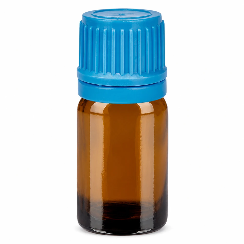 Frasco de 5ml 11mm tampa de rosca azul inviolável BrownLine UT18/5 Frasco de vidro castanho de 5 ml com tampa azul para óleos essenciais e aromaterapia