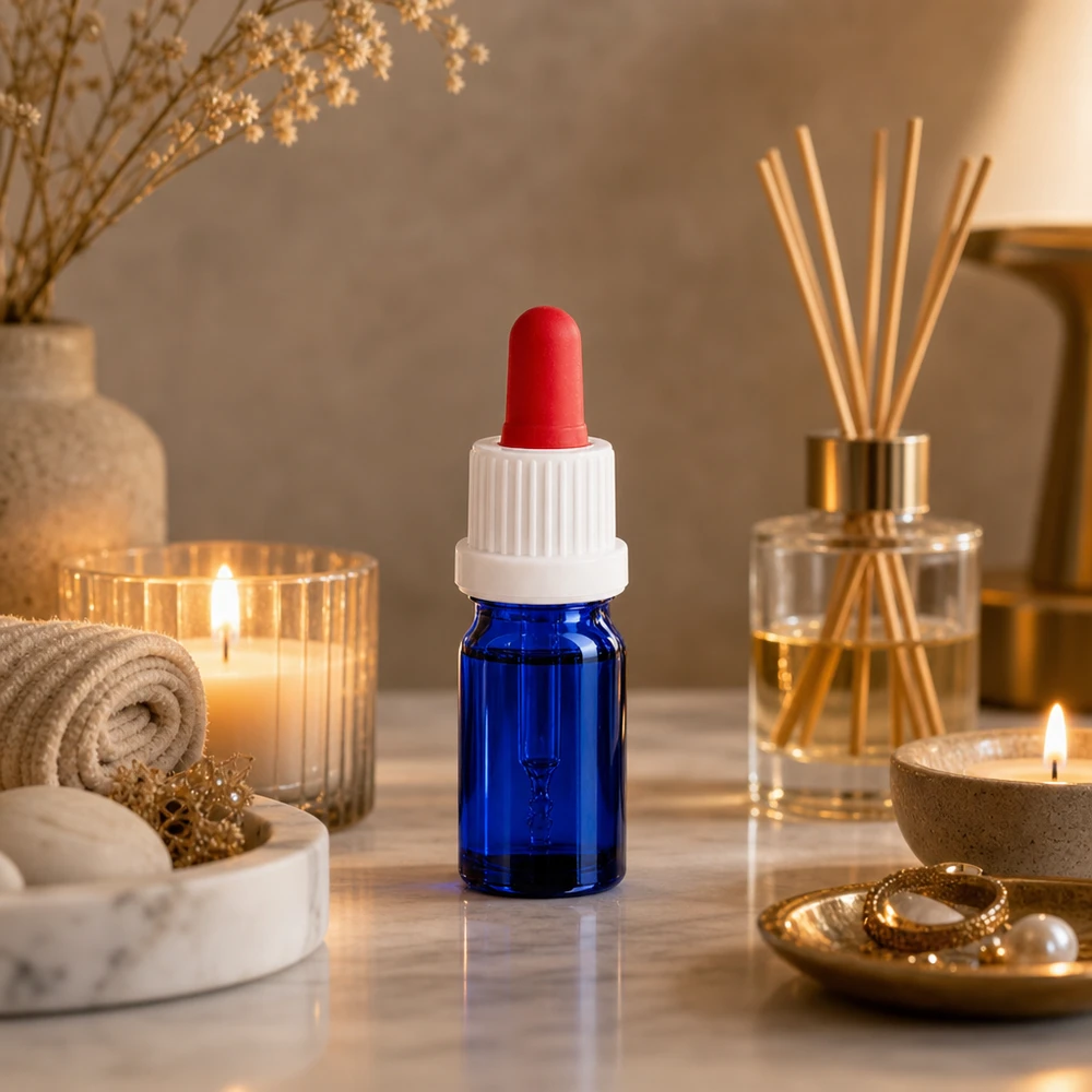 Frasco pipeta de 5 ml branco/vermelho com fecho inviolável BlueLine UT18/5 Frasco de pipeta profissional azul de 5 ml com proteção contra transbordo para aplicações laboratoriais e produção de cosméticos
