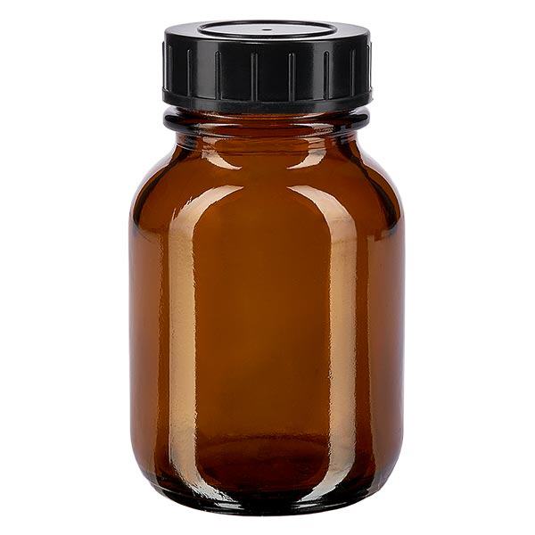 Frasco de vidro âmbar de 50ml com gargalo largo e tampa de rosca