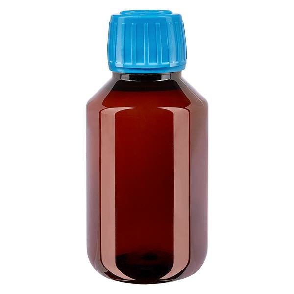 Frasco PET 100ml com tampa azul inviolável