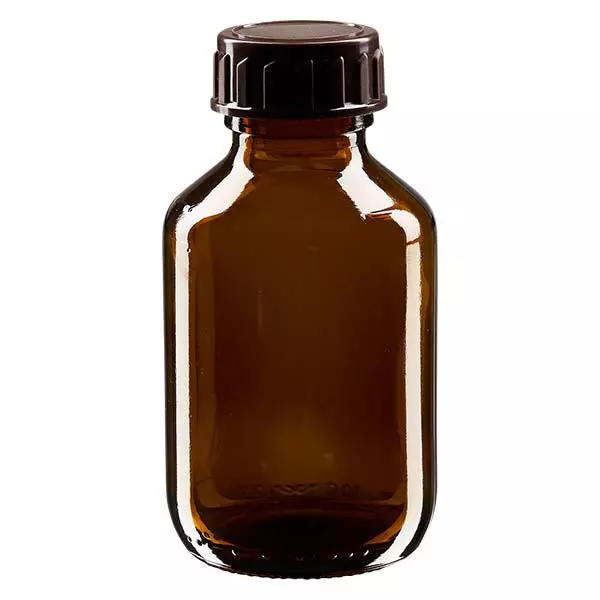 Frasco para medicamentos de 100ml castanho, com tampa castanha ApoGlas Frasco para medicamentos de 100ml castanho, com tampa castanha ApoGlas