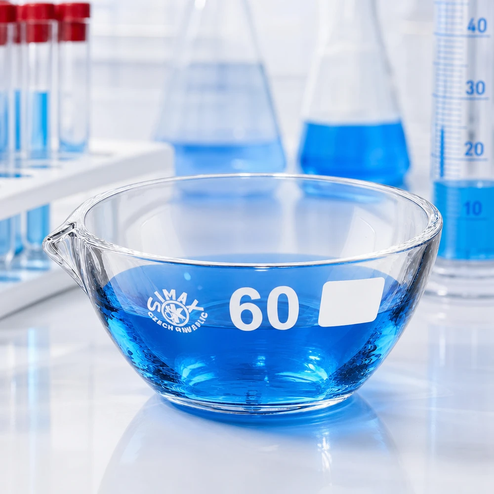 Tabuleiro de vapor de 45ml com bico de borosilicato ø60mm Tabuleiro de vapor de 45 ml em borossilicato resistente ao calor ø60mm com bico para aplicações a altas temperaturas