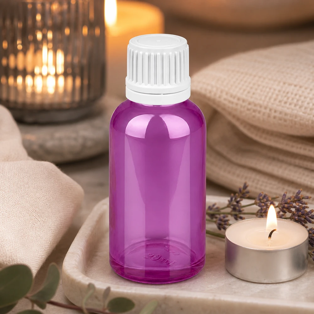 Frasco de 30 ml com tampa de rosca de 11 mm em roxo, perfeito para cosméticos DIY e misturas de aromas