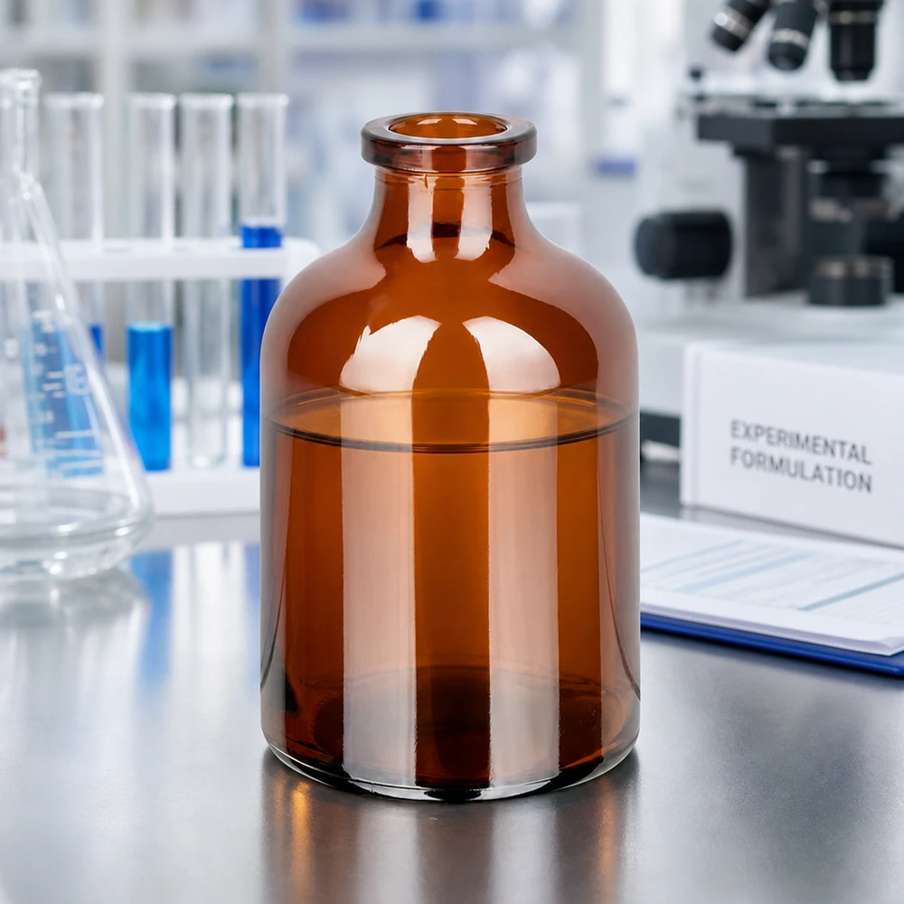 Frasco de injeção de vidro âmbar 50ml 50ml Injektionsvial Braunglas mit charakteristischer Taillierung und gerolltem Flaschenhals