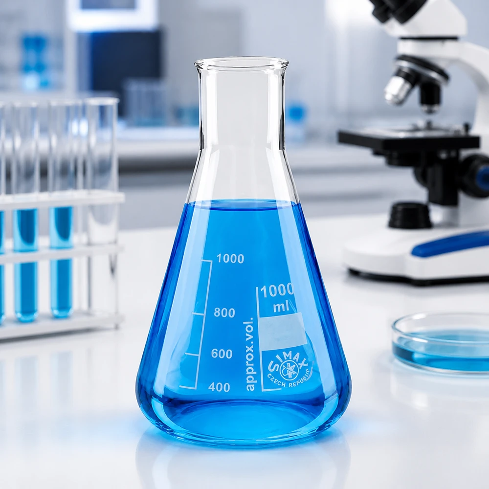 Erlenmeyer de 200 ml com gargalo largo e graduação para medições precisas no laboratório