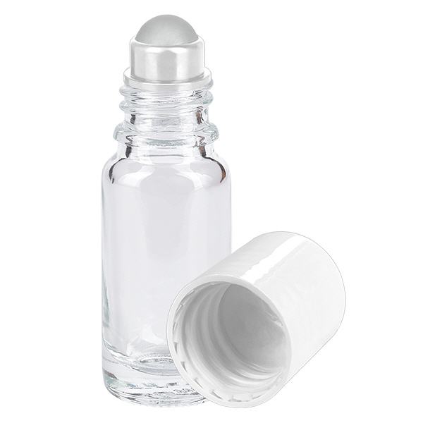 Frasco de farmácia transparente de 10ml com tampa roll-on branco