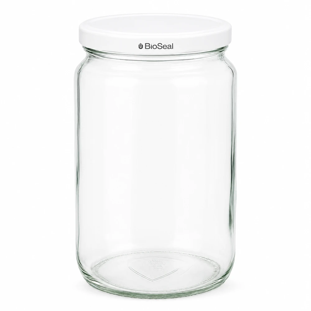 Frasco de conserva UNiTWIST Runda795 com tampa branca TO82 BioSeal - frasco de vidro transparente para conservação de alimentos