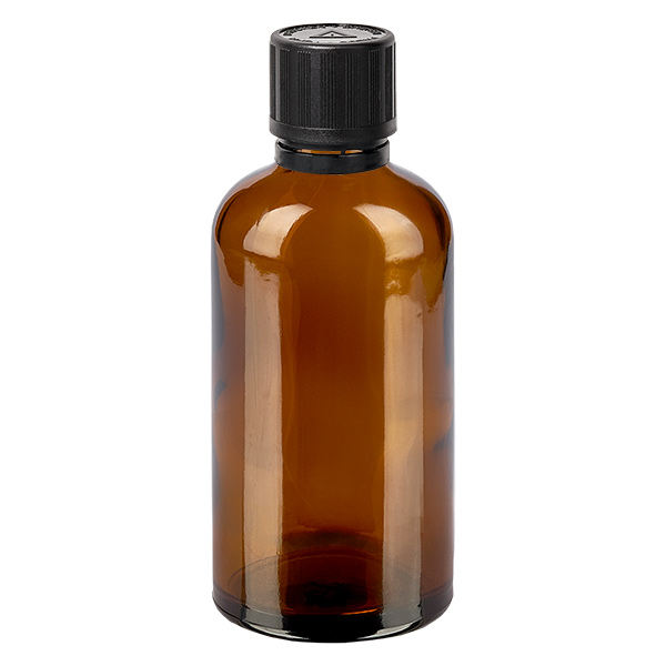 Frasco conta-gotas de 100ml 1mm preto com fecho inviolável Fecho de segurança para crianças Símbolo de aviso cego CastanhoL. UT18/100