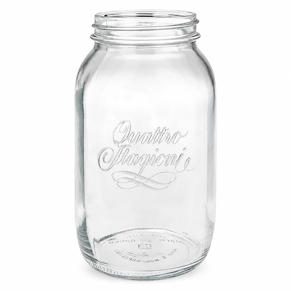Frasco redondo de 1500ml "Quattro Stagioni" QS86mm Frasco doméstico Quattro Stagioni de 1500 ml com rosca, frasco de conserva transparente para cozinha e armazenamento