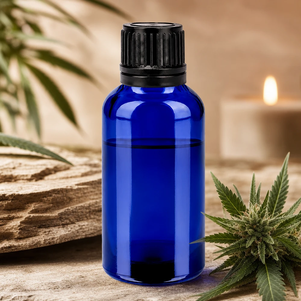 Frasco de 30ml 11mm tampa de rosca preta inviolável BlueLine UT18/30 Frasco compacto de vidro cobalto de 30 ml com proteção UV e tampa de 11 mm à prova de gotejamento