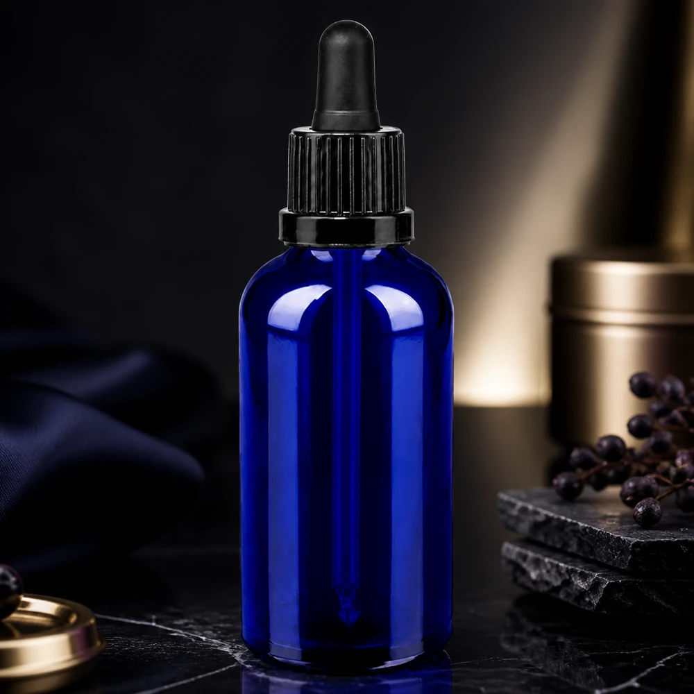 Frasco de vidro de qualidade superior de 50 ml com tampa de pipeta preta antiderrapante para um manuseamento seguro