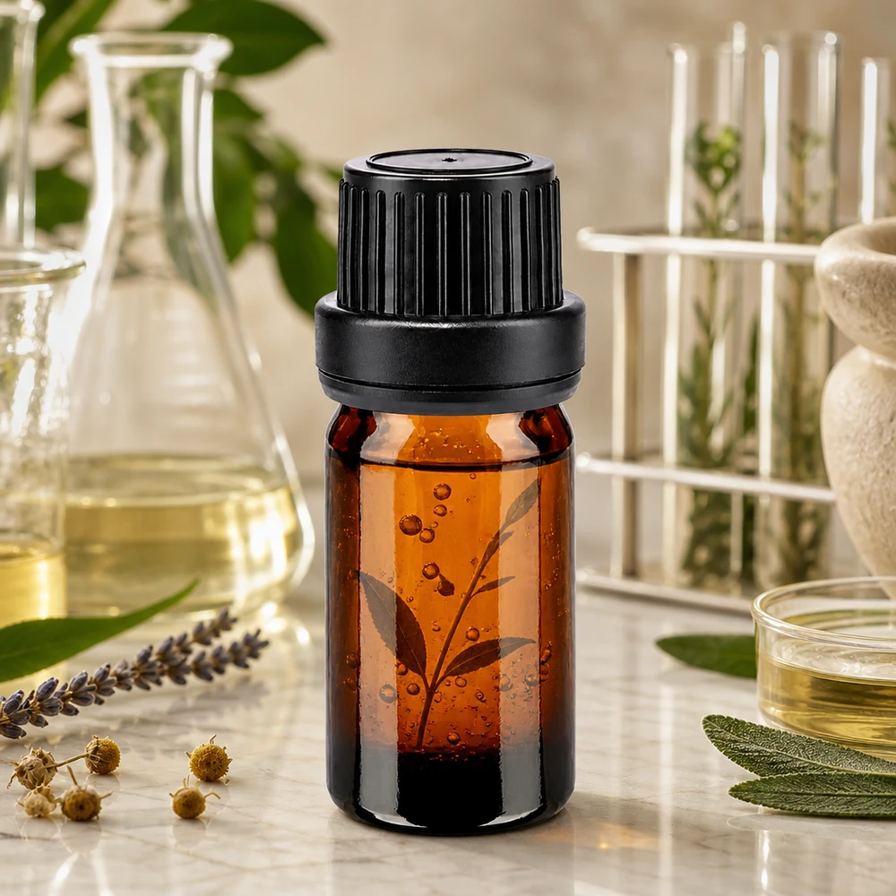 Frasco de farmácia castanho 5ml tampa de rosca preta com fecho inviolável Frasco farmacêutico compacto de 5 ml, em vidro castanho, com tampa de segurança preta de 11 mm