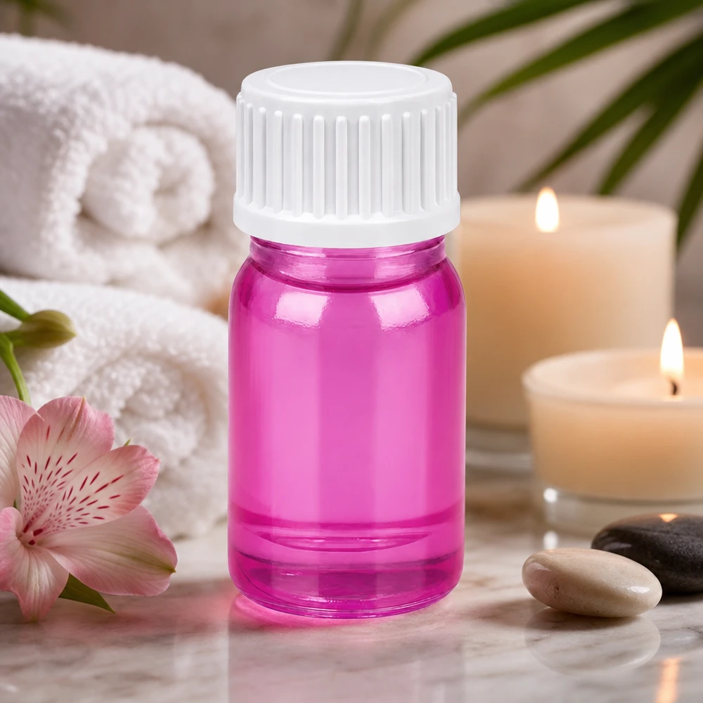 Frasco de 5 ml (glóbulo) com anel de vazamento de 3 mm branco padrão PurpleLine UT18/5 Frasco de vidro compacto de 5 ml em cor-de-rosa com rosca de 18 mm para embalagem de cosméticos profissionais