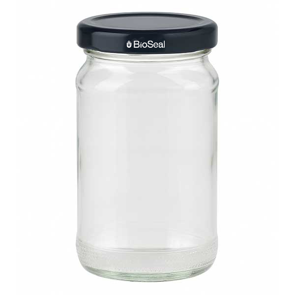 Frasco redondo de 110 ml + tampa BioSeal preta UNiTWIST