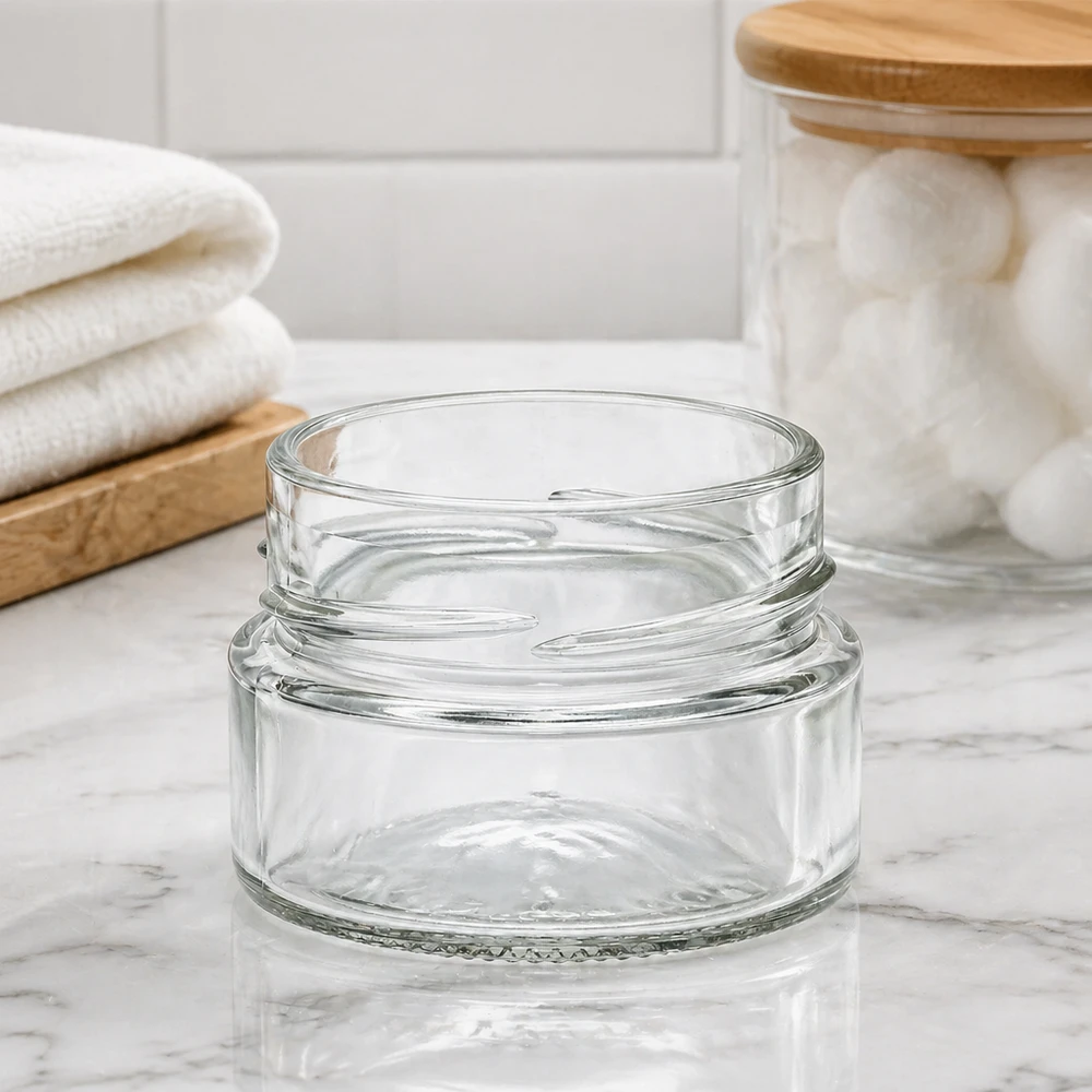 Frasco de vidro redondo de 80 ml com rosca TO58 Frasco de conserva transparente para cozinha e armazenamento