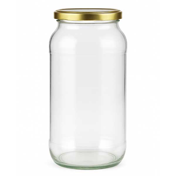 Frasco redondo de 1062 ml com tampa BasicSeal dourada UNiTWIST