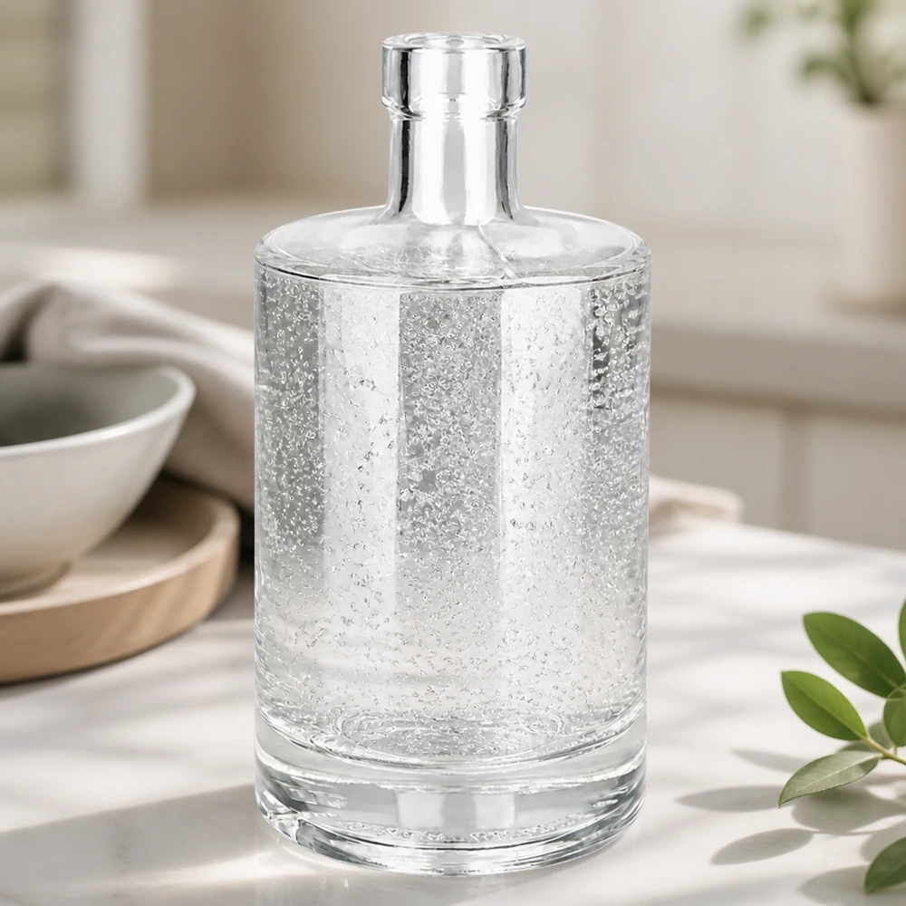 500ml Glasflasche "Galileo" ohne Verschluss UNiTWIST® A garrafa de vidro de 500 ml Marie cheia de água mostra a transparência e a qualidade da garrafa UNiTWIST num ambiente de cozinha