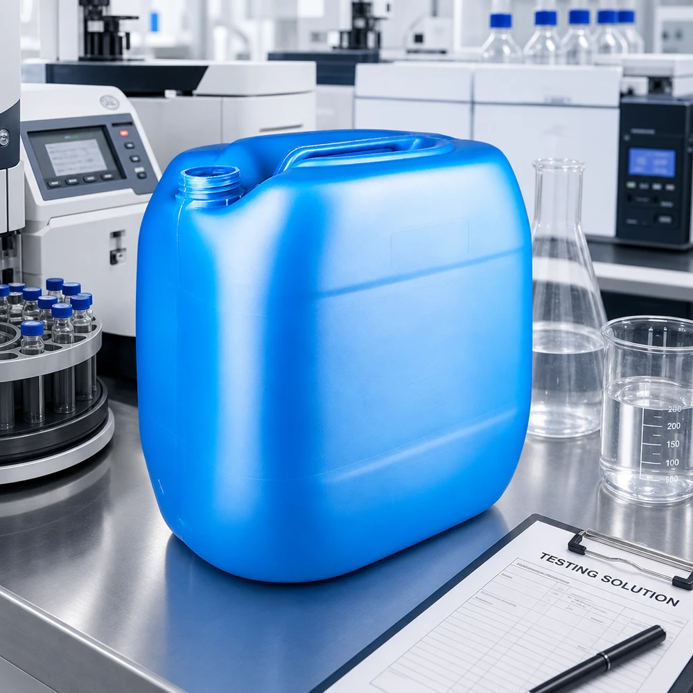 Bidão azul de 30 litros sem tampa, em plástico adequado para contacto com alimentos, destinado a produtos químicos