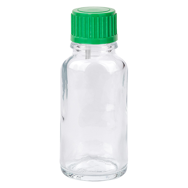 Frasco conta-gotas de 20 ml com tampa standard verde de 0,8 mm ClearLine UT18/20 Frasco conta-gotas de 20 ml com tampa standard verde de 0,8 mm ClearLine UT18/20