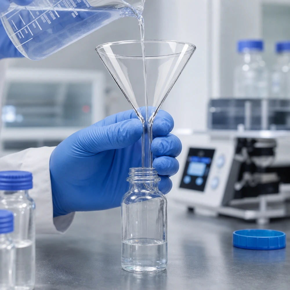 Funil ø100mm borosilicato ângulo 60 estilo curto Funil de laboratório de precisão de 100 mm com pega curta para uma decantação eficaz de líquidos