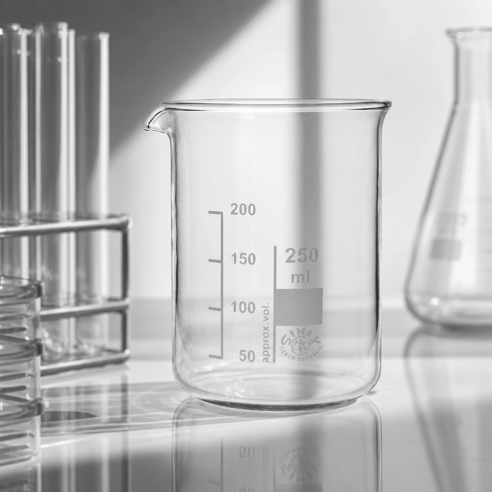 Copo de medição preciso de 250 ml em vidro borossilicato transparente para uma medição exacta do volume