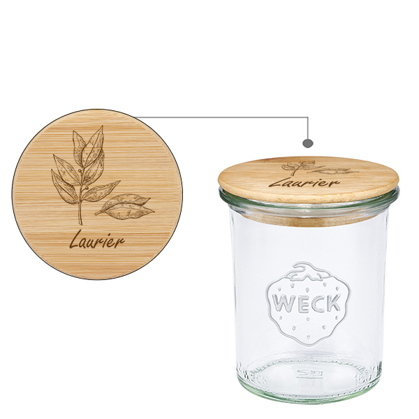 Boina em madeira "Laurier" com verdura WECK plongeant 160ml Boina em madeira "Laurier" com verdura WECK plongeant 160ml