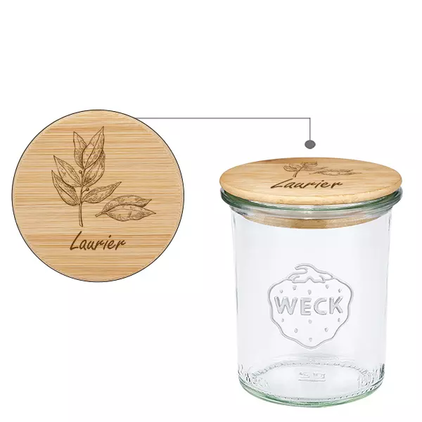 Boina em madeira "Laurier" com verdura WECK plongeant 160ml Boina em madeira "Laurier" com verdura WECK plongeant 160ml