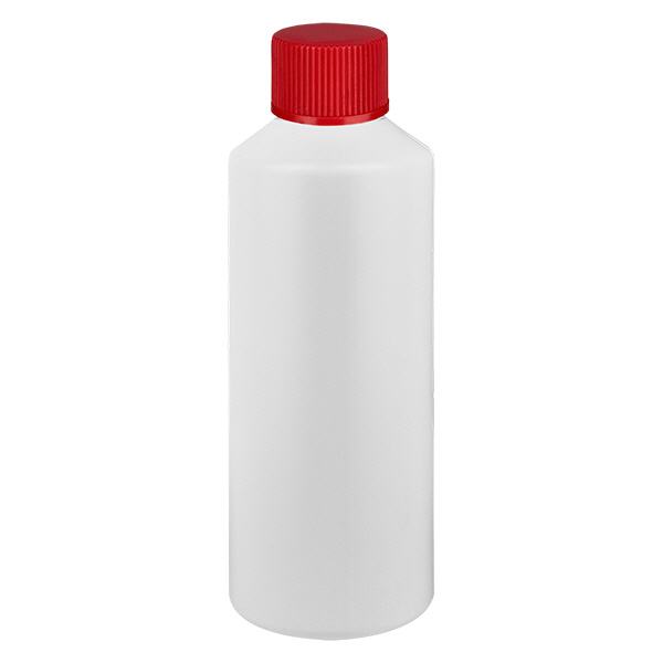 Frasco de farmácia HDPE 100ml branco, com tampa de rosca vermelha Frasco de farmácia HDPE 100ml branco, com tampa de rosca vermelha