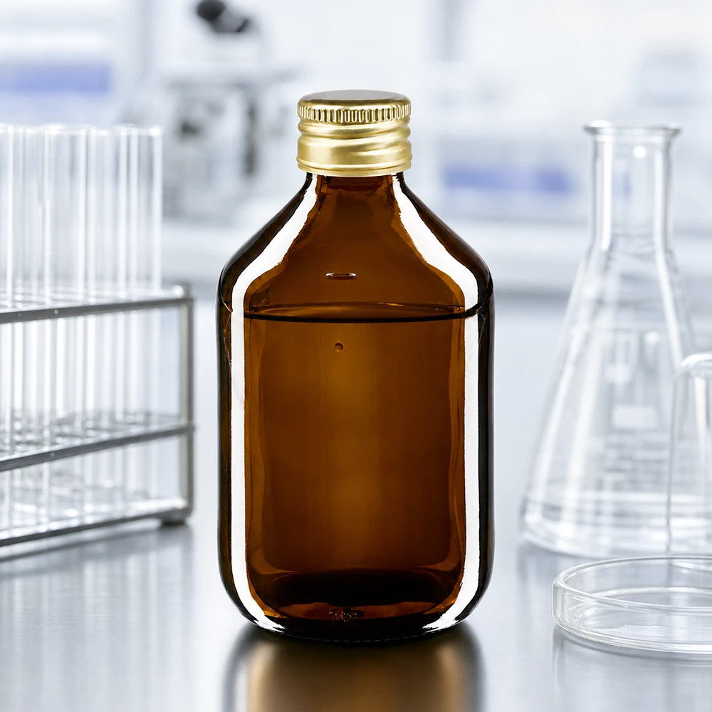 300ml Medizinflasche braun, mit Verschluss gold Aluminium ApoGlas Frasco de boticário de 300 ml de alta qualidade em vidro âmbar com elegante tampa dourada para utilização em laboratório