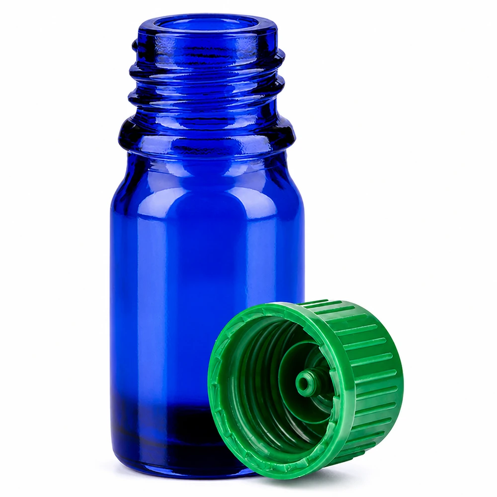 Frasco de vidro de 5 ml azul com rosca 11mm SV verde STD BlueLine UT18/5 para óleos essenciais