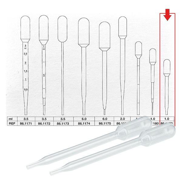 Pipeta de transferência de 1 ml (87x10mm) sem graduação Pipeta de transferência de 1 ml (87x10mm) sem graduação