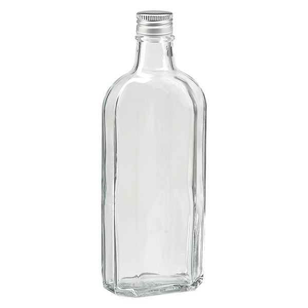 250 ml Meplat transparente com tampa de alumínio prata PP22