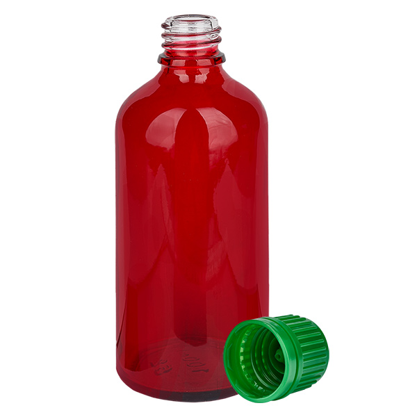 Frasco de 100 ml com tampa de rosca de 11 mm verde com fecho inviolável RedLine UT18/100 Frasco de 100 ml com tampa de rosca de 11 mm verde com fecho inviolável RedLine UT18/100