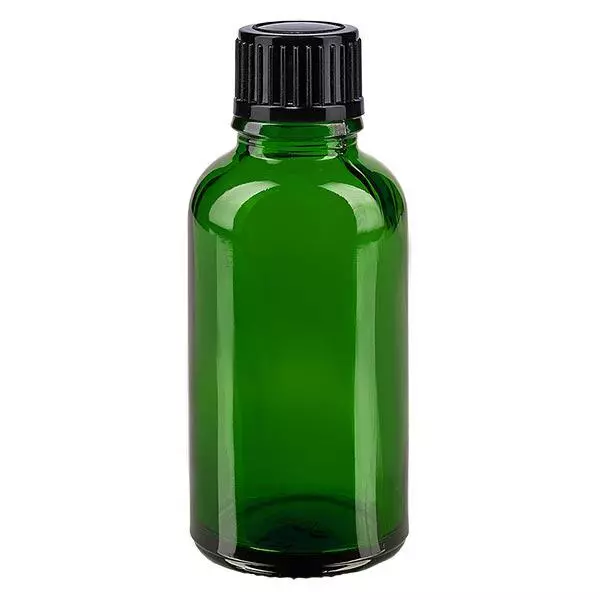 Frasco de farmácia verde 30ml tampa de rosca preta padrão Frasco de farmácia verde 30ml tampa de rosca preta padrão