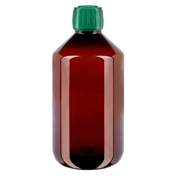 Frasco PET 500ml com tampa verde inviolável Frasco PET 500ml com tampa verde inviolável