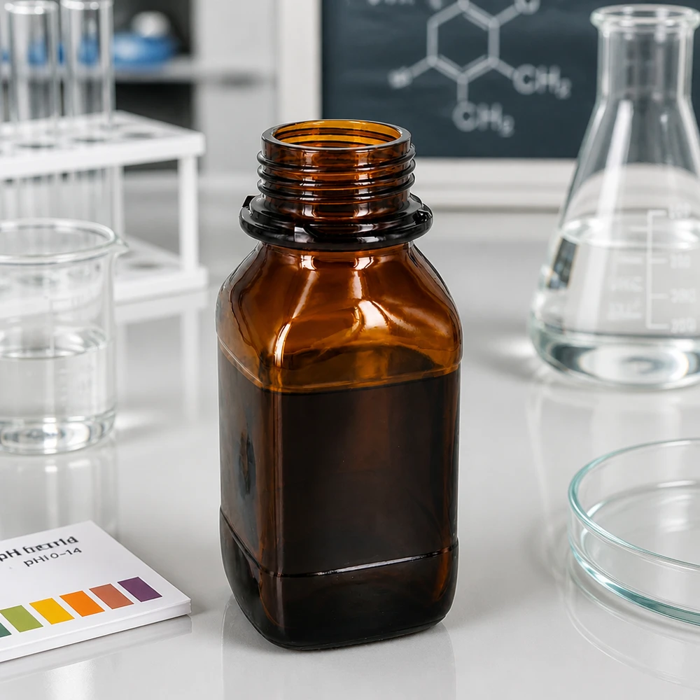 Frasco para produtos químicos de 250ml Frasco de vidro âmbar de 250 ml com forma quadrada para armazenamento seguro de produtos químicos no laboratório