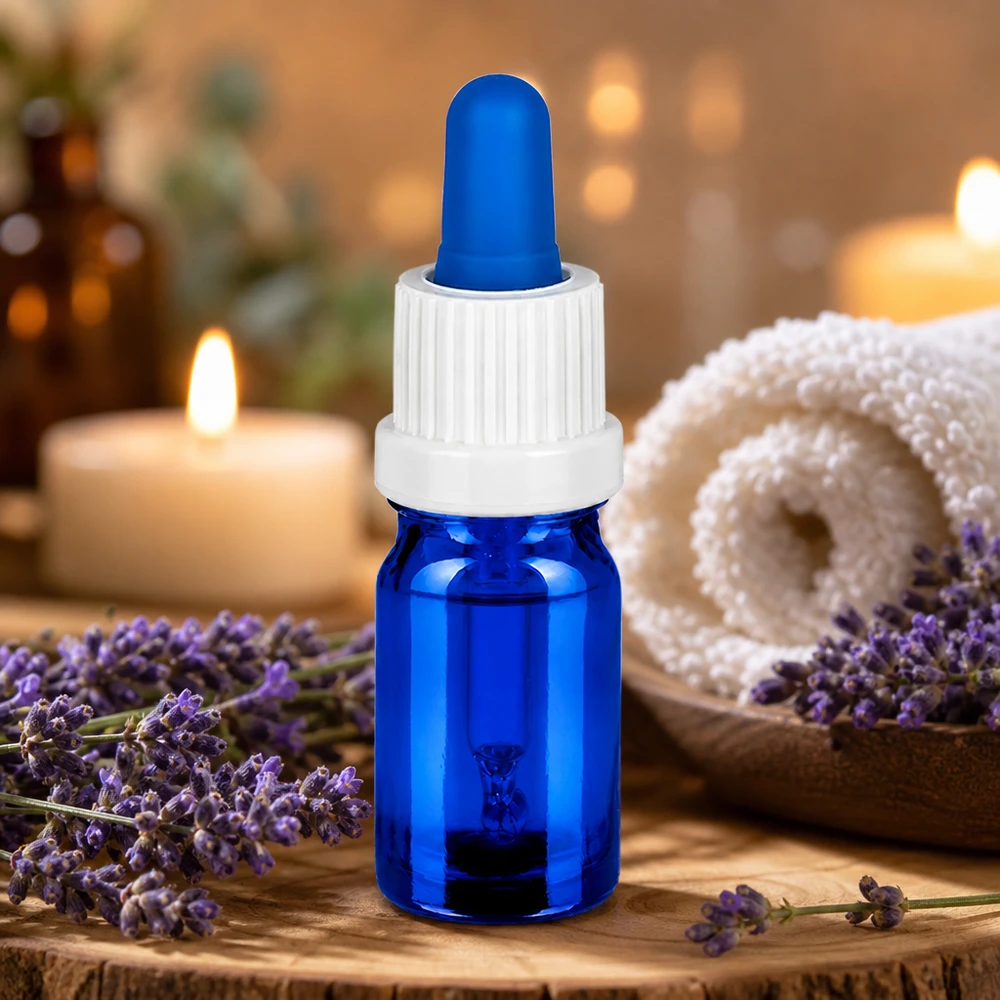 Frasco de pipeta profissional BlueLine de 5 ml com tampa UT18 branca para aromaterapia e cosmética