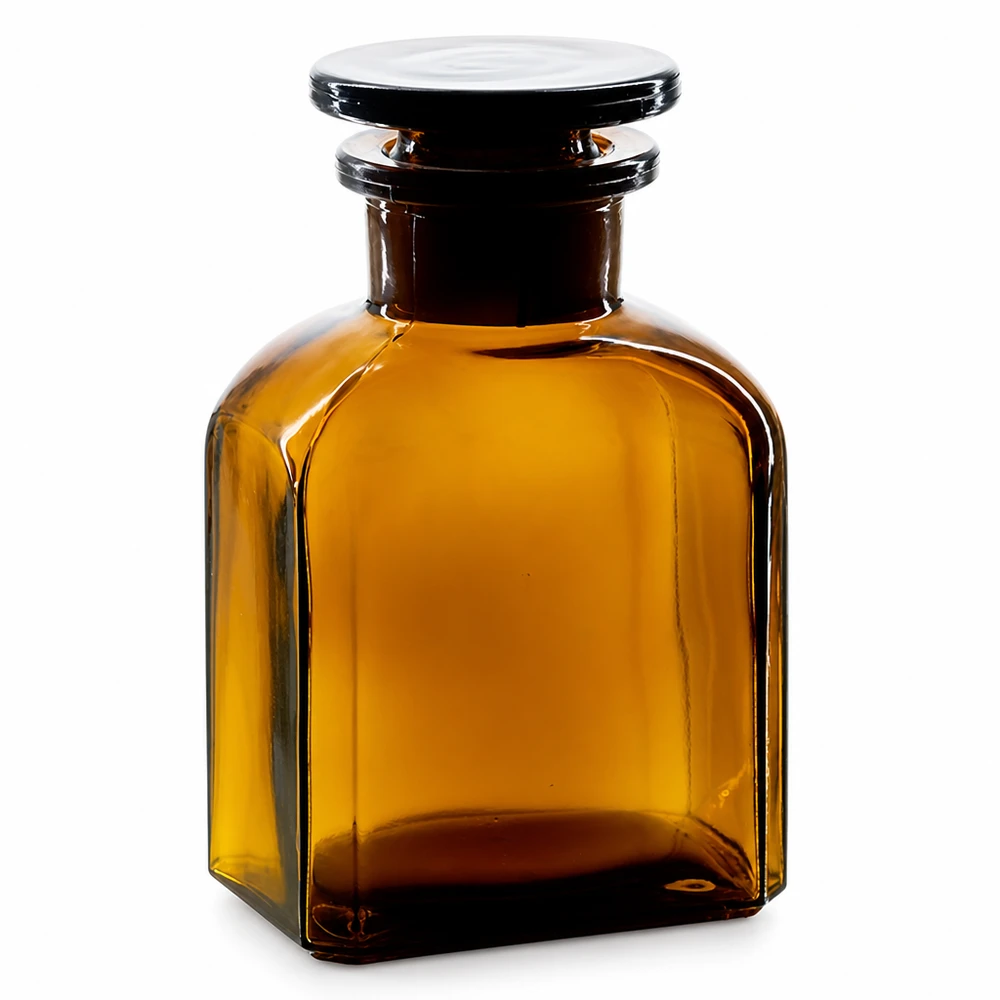 Frasco quadrado castanho de 150 ml com rolha de vidro, fabricado em vidro de gargalo largo de alta qualidade, para laboratório e farmácia