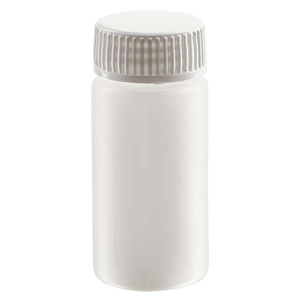 Frasco de amostra 20ml, PE-HD, natural, completo com tampa de rosca GL 22,5 Frasco de amostra 20ml, PE-HD, natural, completo com tampa de rosca GL 22,5