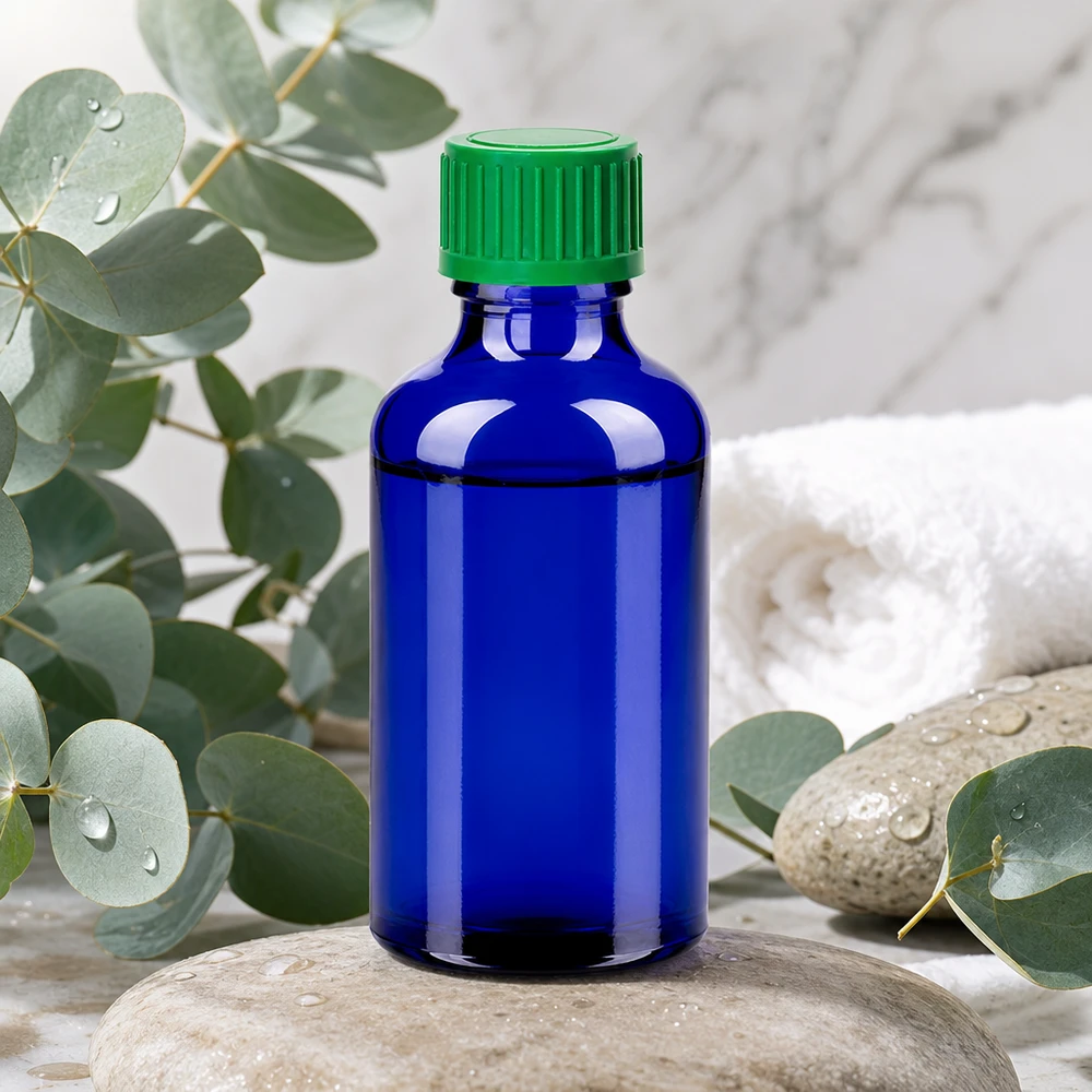Frasco conta-gotas BlueLine de 50 ml com tampa verde STD para uma dosagem líquida exacta