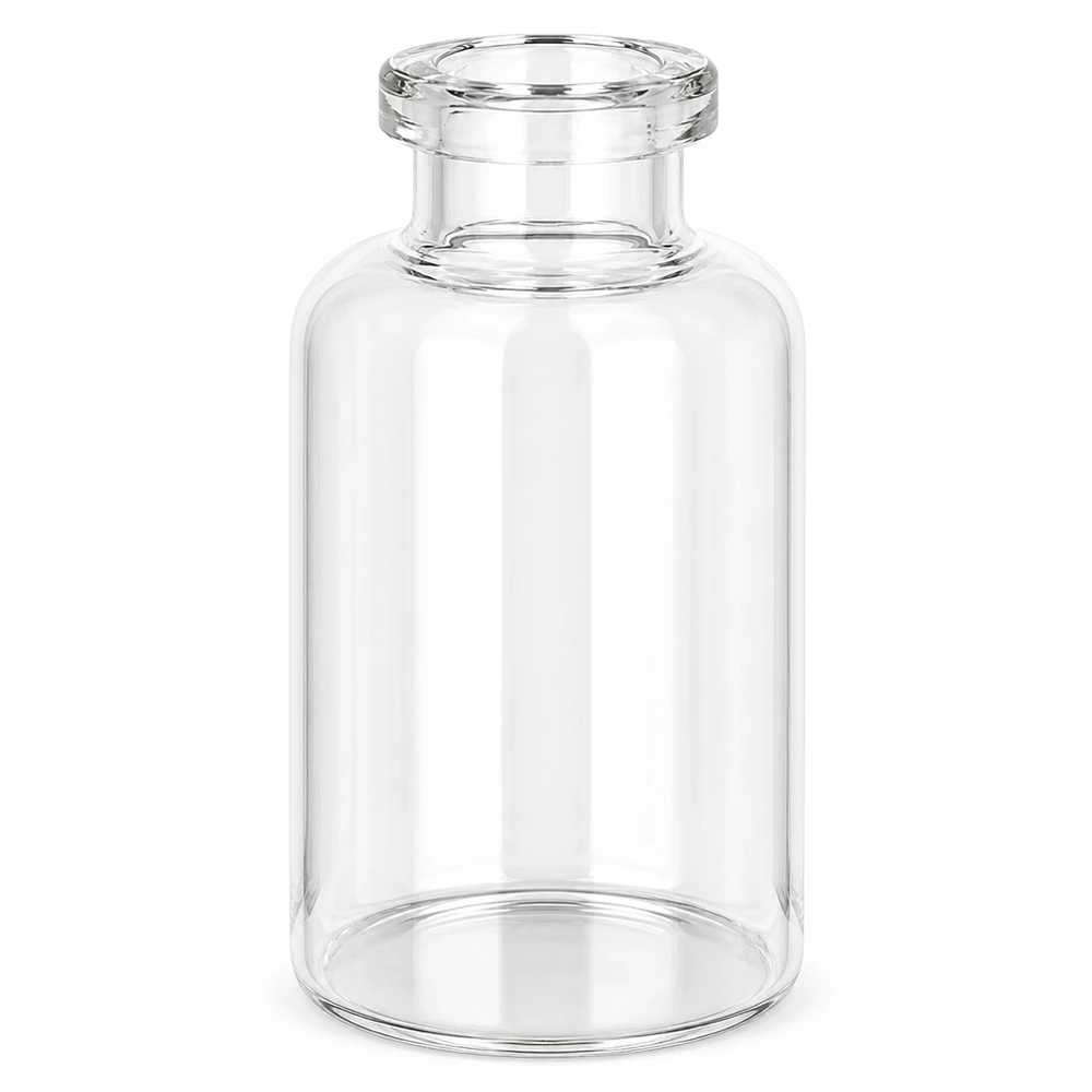 Frasco de injeção de vidro transparente 30ml Zylindrische Klarglas Injektionsflasche 30ml mit engem Hals und flachem Boden