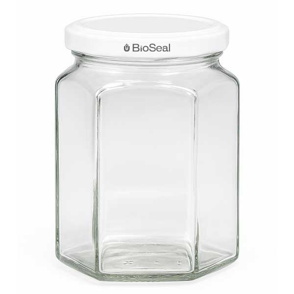 Frasco Hexa de 288 ml com tampa BioSeal branca UNiTWIST