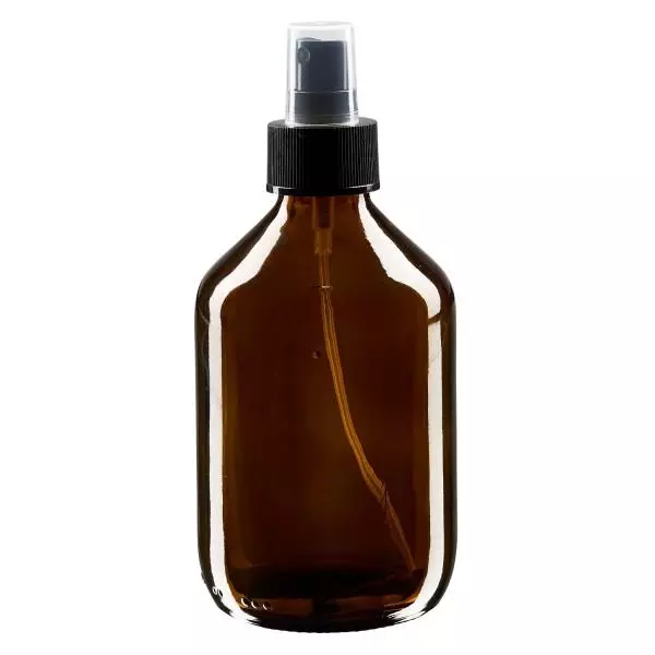 300ml Medizinflasche braun, Pumpzerstäuber schwarz ApoGlas 300ml Medizinflasche braun, Pumpzerstäuber schwarz ApoGlas