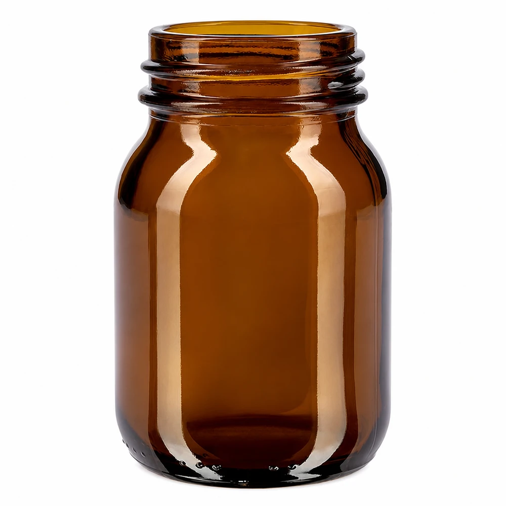 Frasco de vidro âmbar de gargalo largo de 75ml com acabamento de gargalo DIN 40 Frasco de gargalo largo de 75 ml em vidro âmbar com rosca DIN 40 para aplicações farmacêuticas