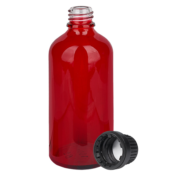 Frasco de 100 ml com tampa de rosca de 11 mm preta com fecho inviolável RedLine UT18/100 Frasco de 100 ml com tampa de rosca de 11 mm preta com fecho inviolável RedLine UT18/100
