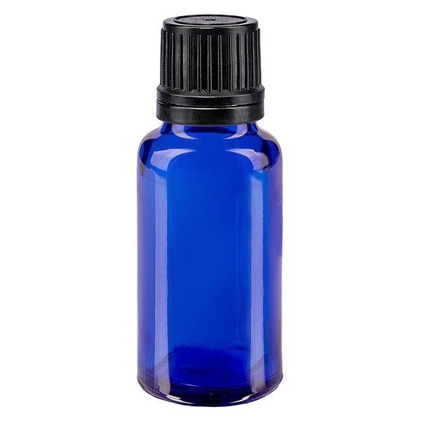 Frasco de farmácia azul 20ml tampa conta-gotas anel de vazamento 1mm preto fecho inviolável