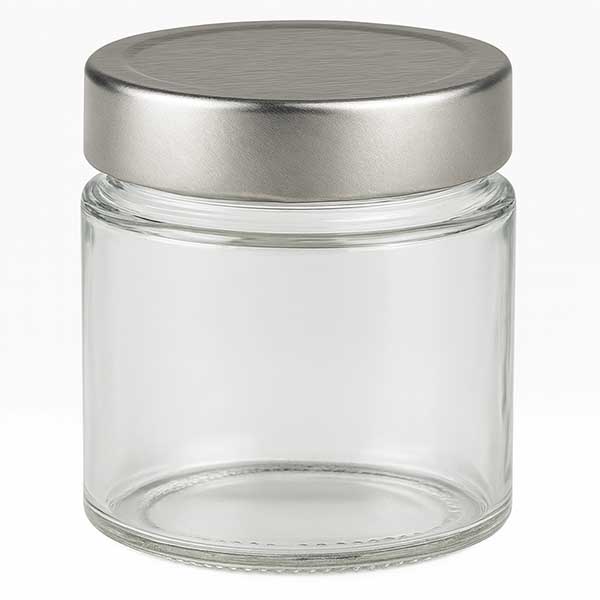 Frasco redondo de 135 ml + tampa BasicSeal prateada UNiTWIST