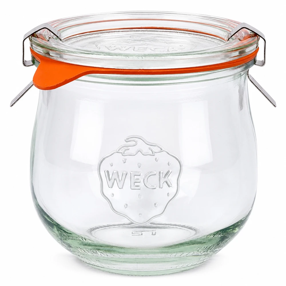 Frasco de tulipas WECK 370ml com tampa de vidro e anel de borracha laranja RR80 Frasco de conservação e armazenamento